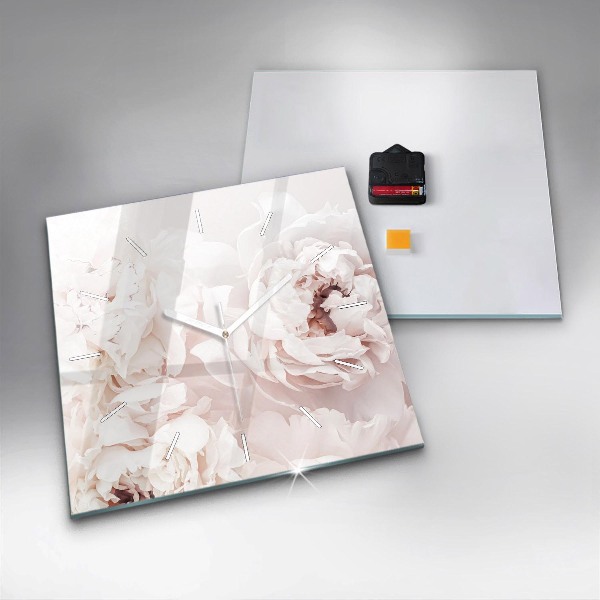 Pendule carrée en verre Fleurs de pivoine