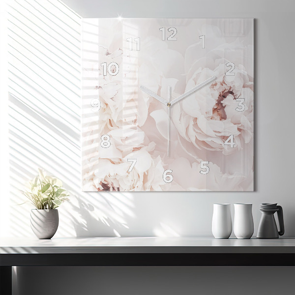 Pendule carrée en verre Fleurs de pivoine