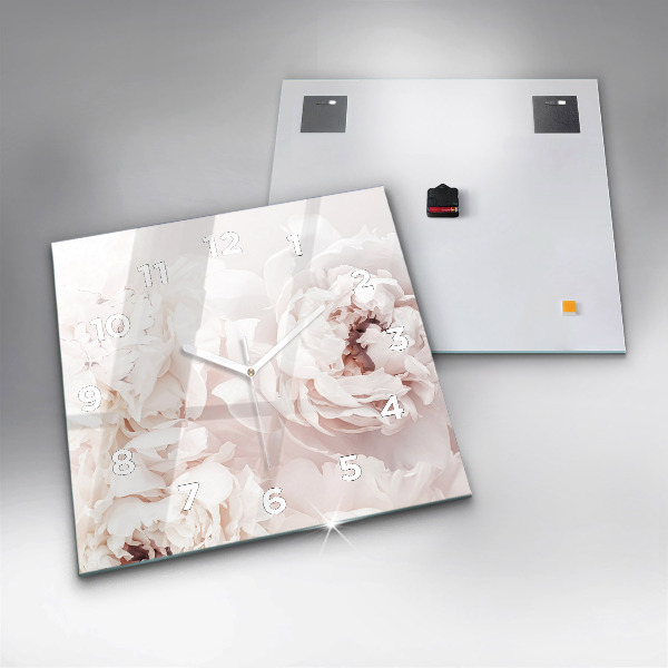 Pendule carrée en verre Fleurs de pivoine
