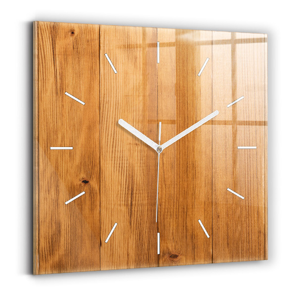 Pendule carrée en verre planches de bois