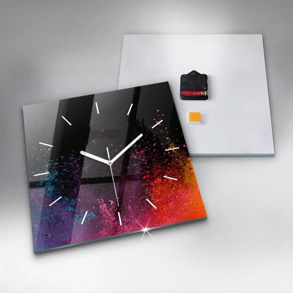 Pendule carrée en verre Explosion de couleurs