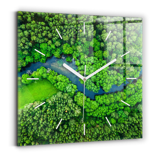 Pendule carrée en verre Rivière dans la forêt