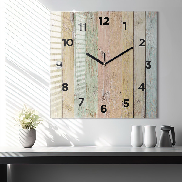 Horloge carrée en verre Des planches colorées