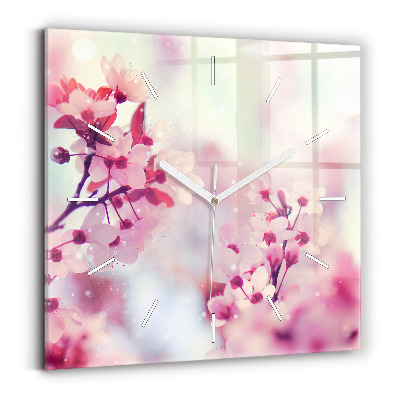 Horloge carrée en verre Fleurs de printemps