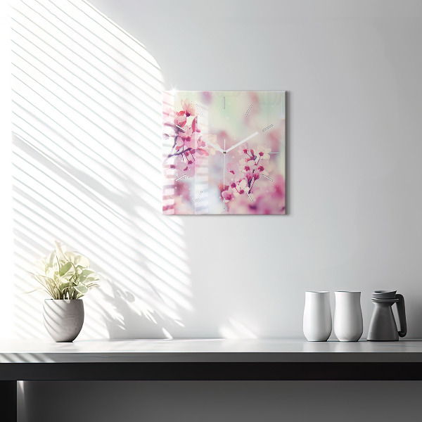 Horloge carrée en verre Fleurs de printemps