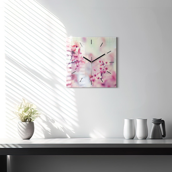 Horloge carrée en verre Fleurs de printemps