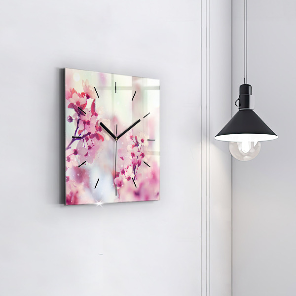 Horloge carrée en verre Fleurs de printemps