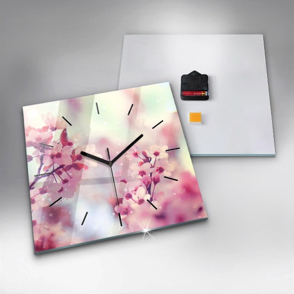 Horloge carrée en verre Fleurs de printemps
