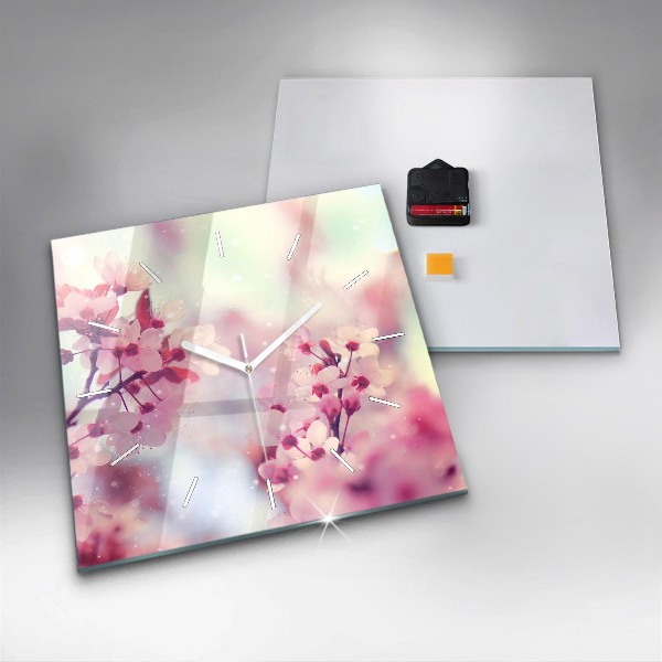 Horloge carrée en verre Fleurs de printemps