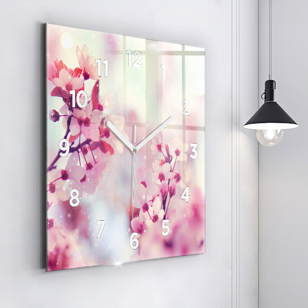 Horloge carrée en verre Fleurs de printemps
