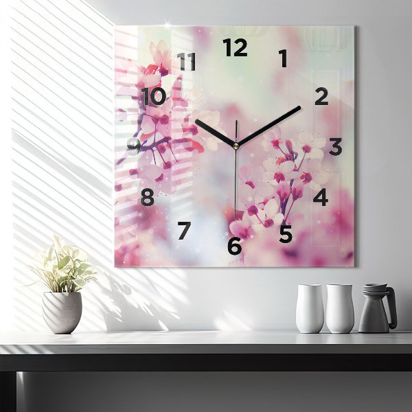 Horloge carrée en verre Fleurs de printemps