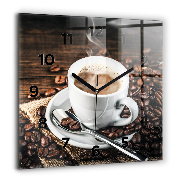 Horloge murale carrée Tasse et grains de café