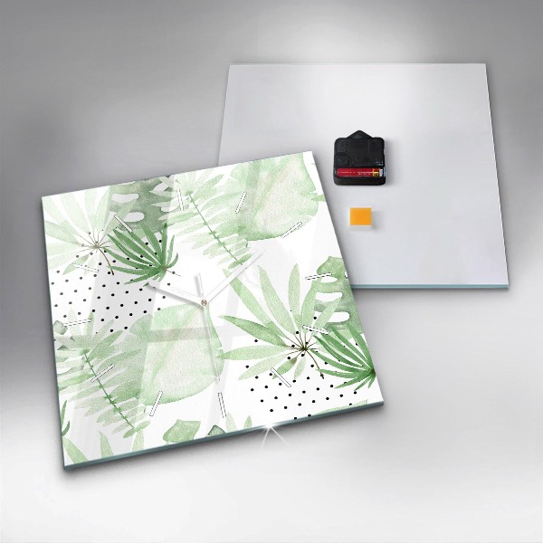 Horloge murale carrée Feuilles vertes