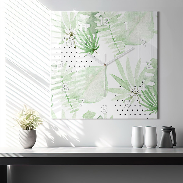 Horloge murale carrée Feuilles vertes
