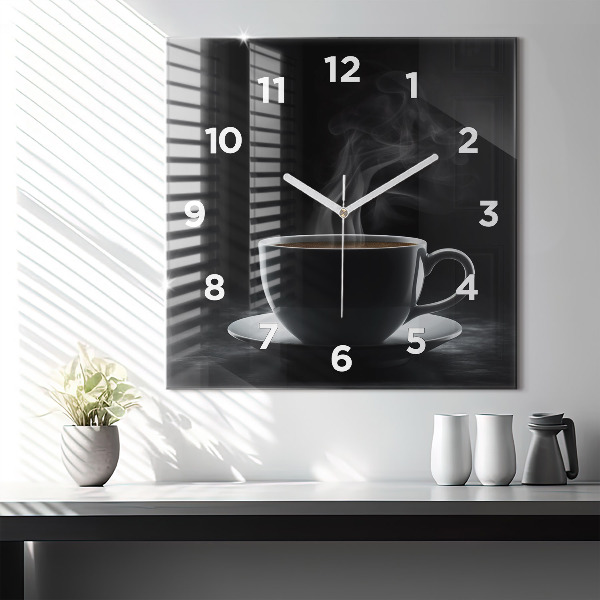 Horloge murale carrée Une tasse de café noir