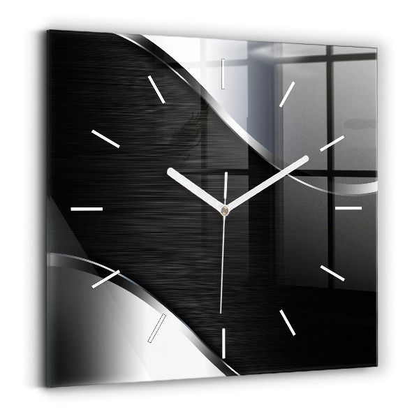 Horloge murale carrée Lignes noires et argentées