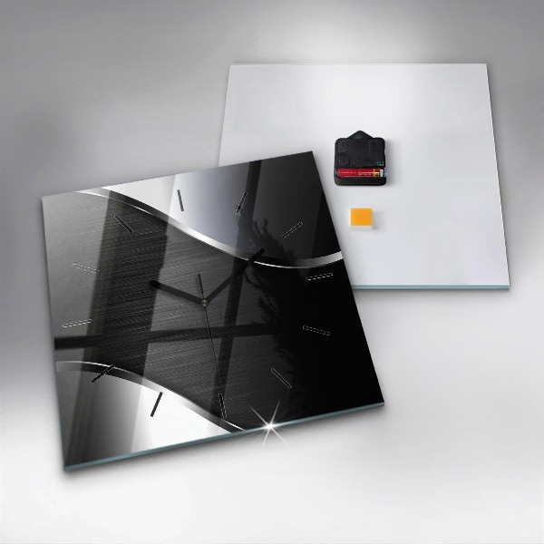 Horloge murale carrée Lignes noires et argentées
