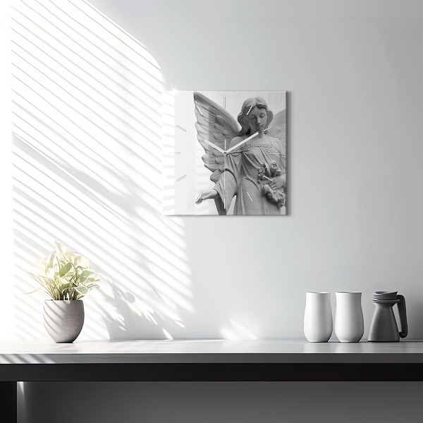 Horloge murale carrée 'Sculpture d''un vieil ange'