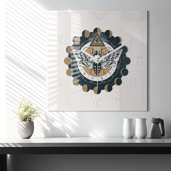 Horloge murale carrée 'Les phases de la lune et l''œil'
