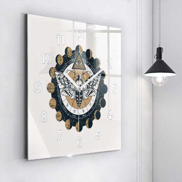 Horloge murale carrée 'Les phases de la lune et l''œil'