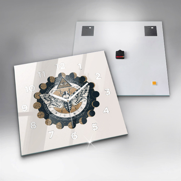 Horloge murale carrée 'Les phases de la lune et l''œil'