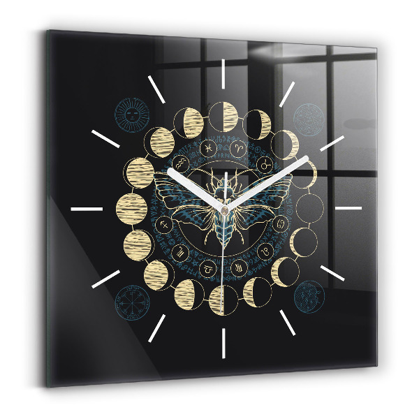 Horloge murale carrée Phases de la lune et insectes