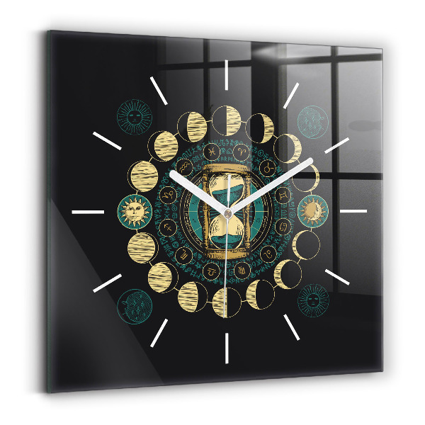 Horloge murale carrée Phases de la lune et sablier
