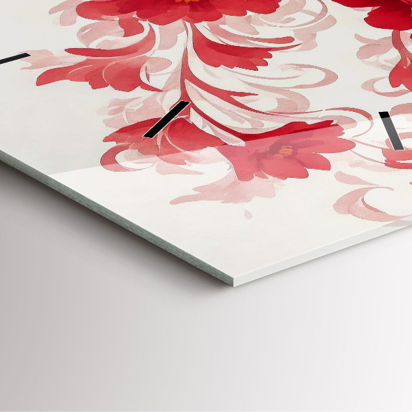 Horloge murale carrée Fleurs rouges