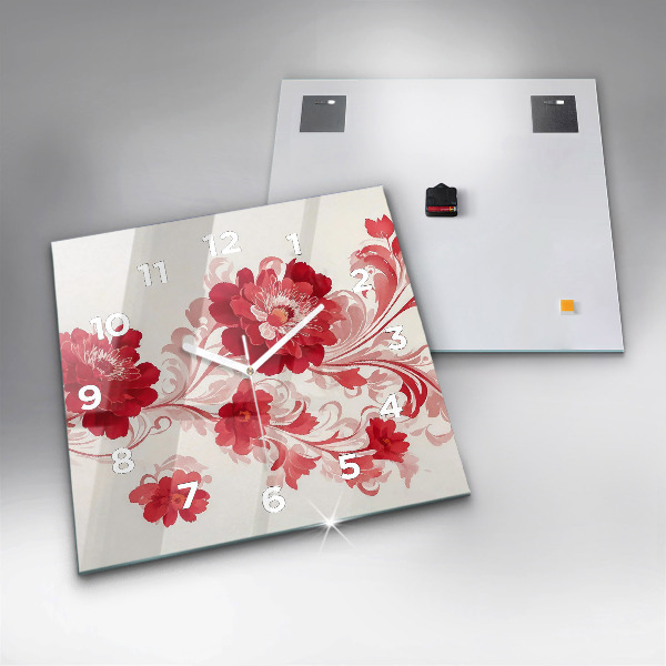 Horloge murale carrée Fleurs rouges