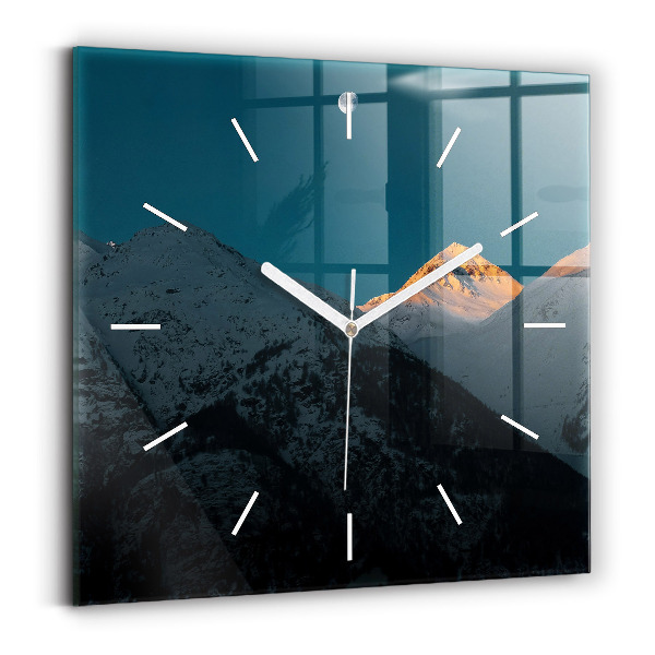 Horloge murale carrée Coucher de soleil dans les montagnes