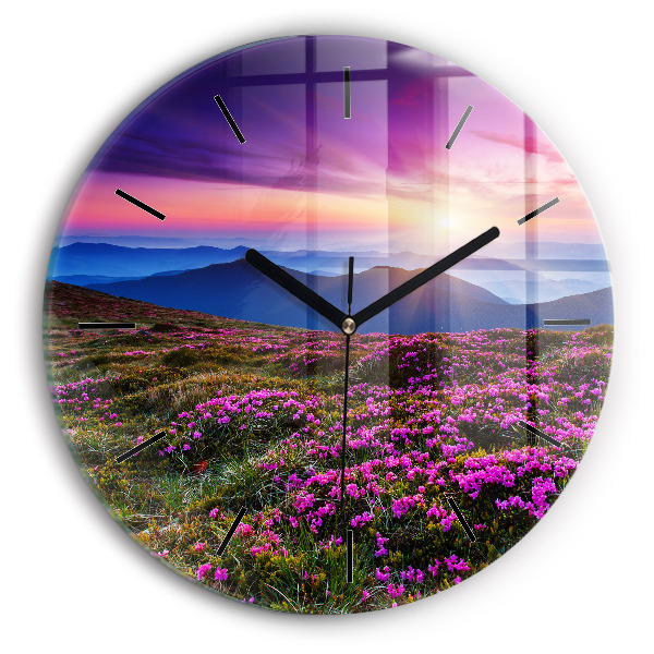 Horloge ronde Lever de soleil et fleurs