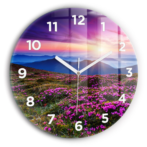 Horloge ronde Lever de soleil et fleurs