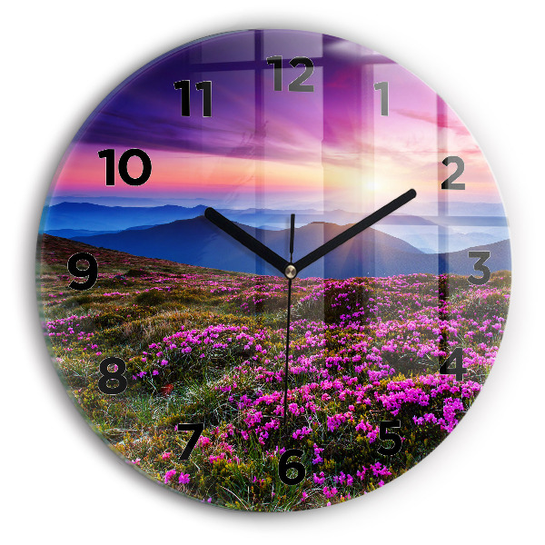 Horloge ronde Lever de soleil et fleurs