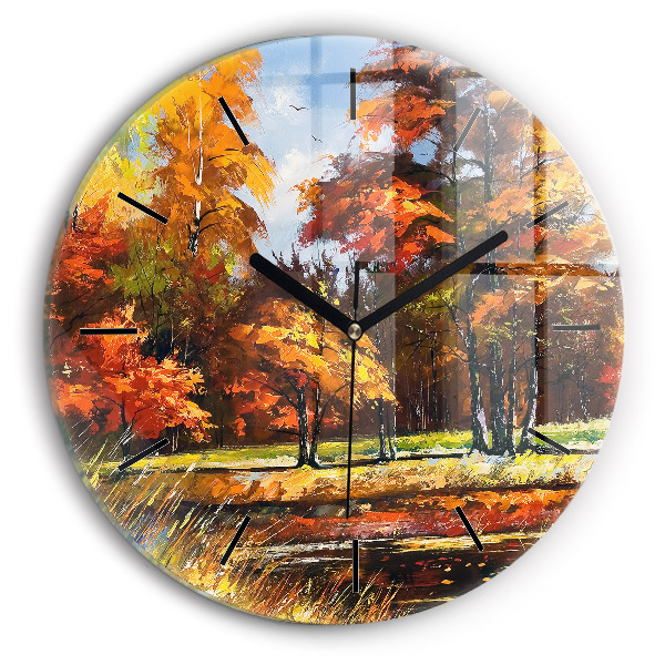 Horloge ronde 'Paysage d''automne avec une rivière'