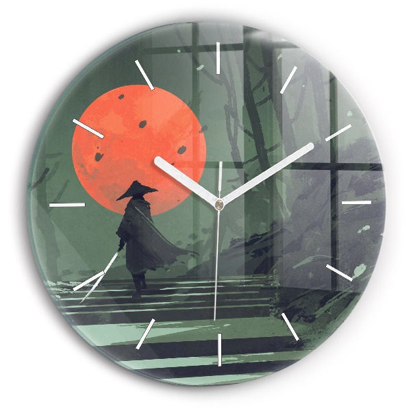 Horloge ronde Samouraï dans la forêt