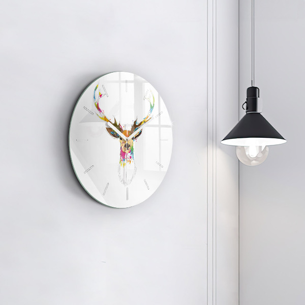 Horloge ronde Tête de cerf colorée