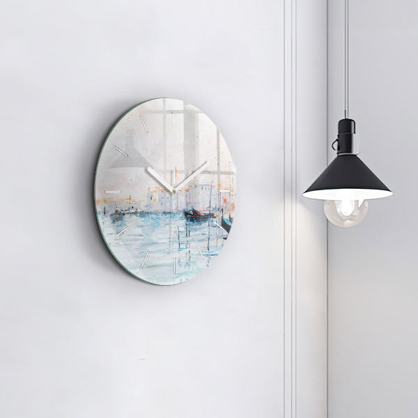 Horloge ronde 'Peinture à l''huile yacht mer'