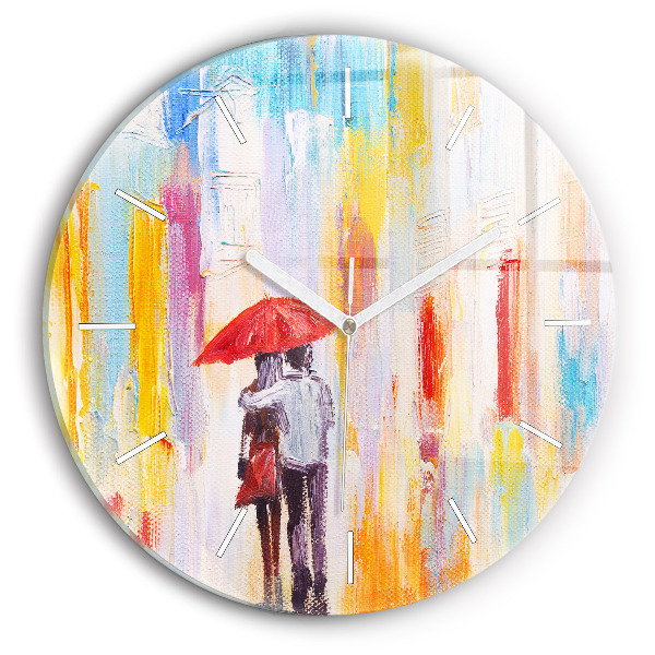 Pendule murale ronde Couple sous la pluie