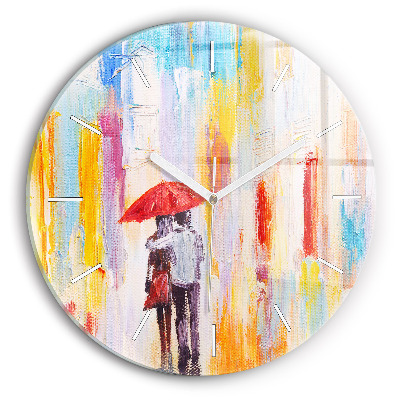Pendule murale ronde Couple sous la pluie