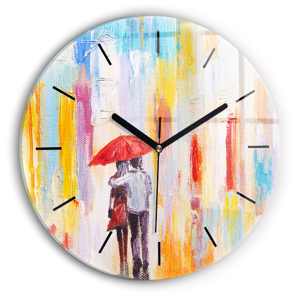 Pendule murale ronde Couple sous la pluie