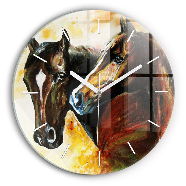 Horloge ronde Deux chevaux peints