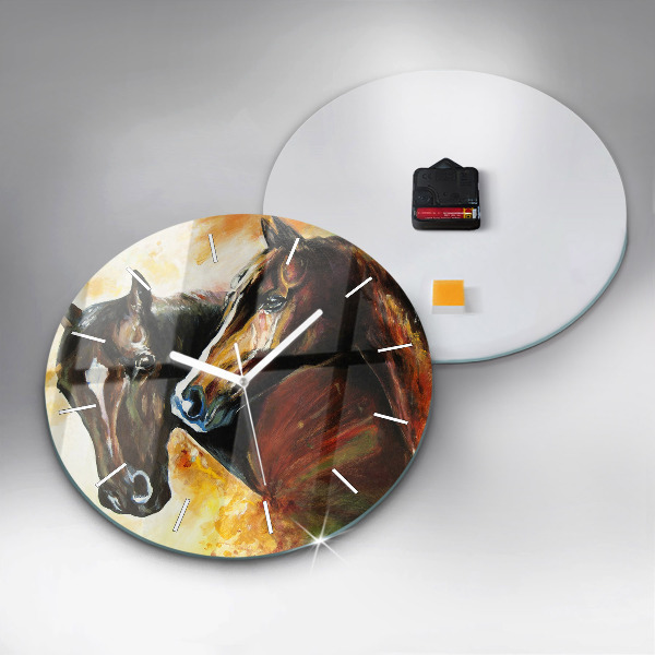 Horloge ronde Deux chevaux peints
