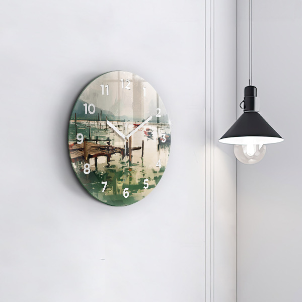 Pendule murale ronde Bateaux de pêche dans le port