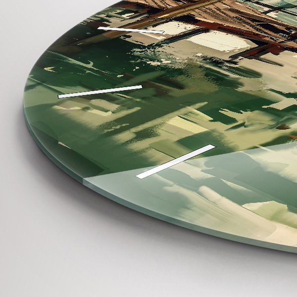 Pendule murale ronde Bateaux de pêche dans le port