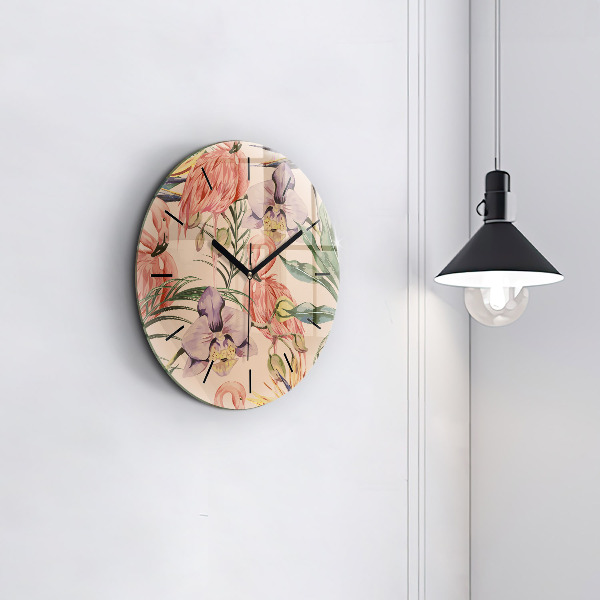 Horloge ronde Feuilles de palmier tropicales