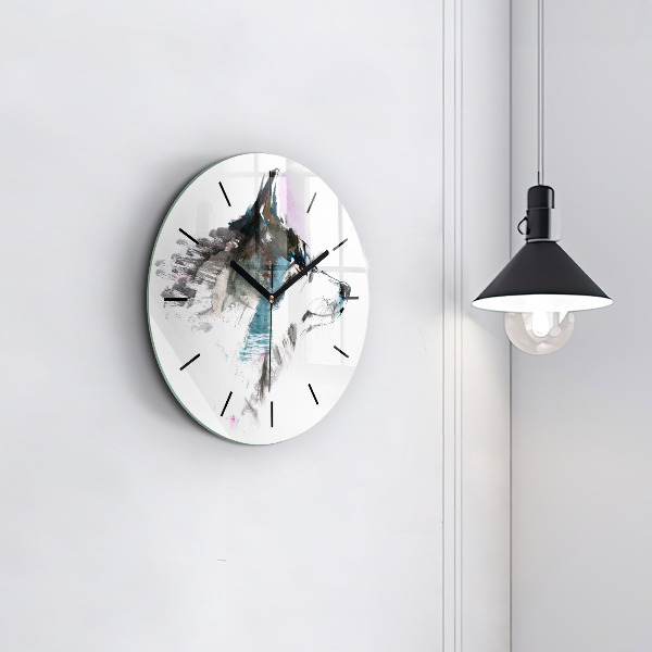 Horloge ronde Profil de loup peint