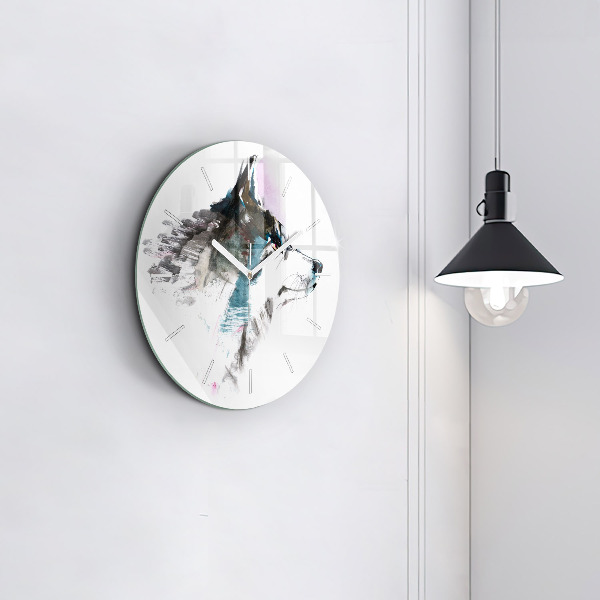 Horloge ronde Profil de loup peint