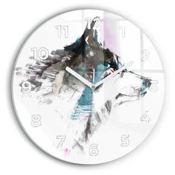 Horloge ronde Profil de loup peint