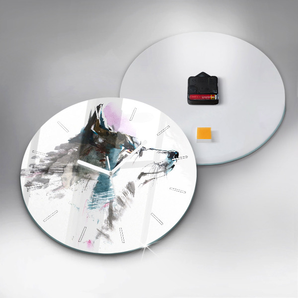 Horloge ronde Profil de loup peint