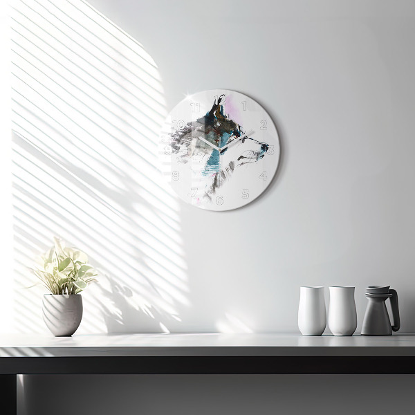 Horloge ronde Profil de loup peint